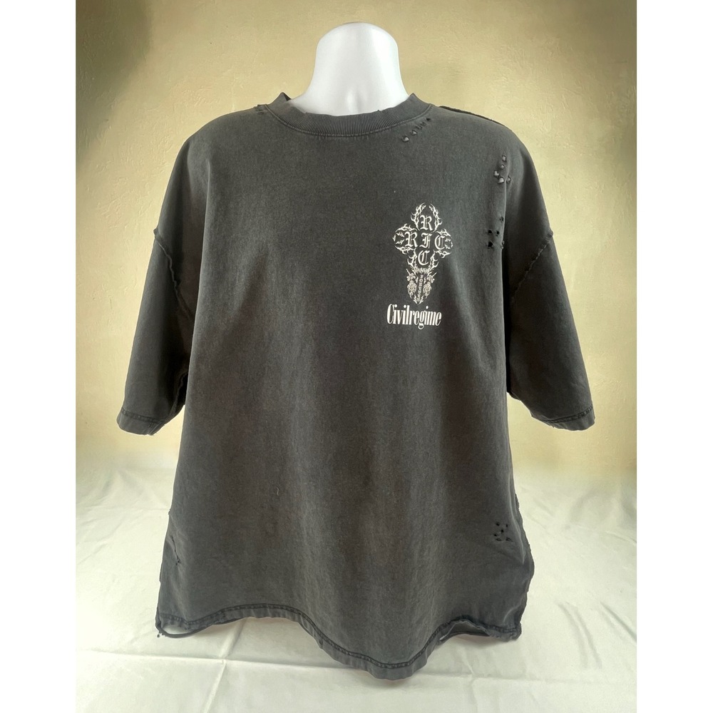 Civil Regime Distressed Graphic T-Shirt Gray RFC Gothic Cross Mens XL